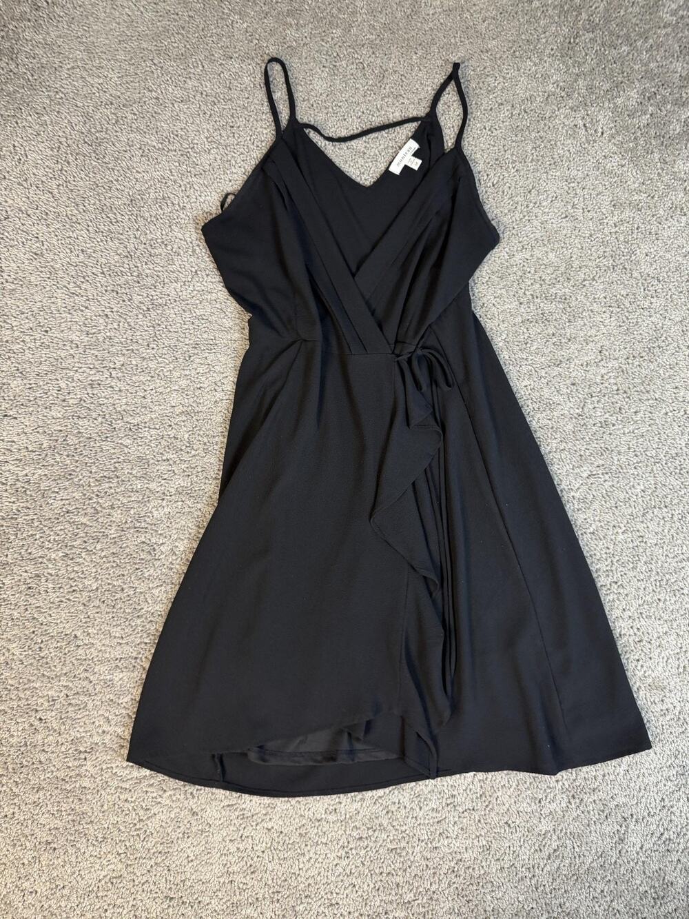 Monteau Dress Womens M Black Wrap Slip Dress V-Neck Strappy Tie Ruffle